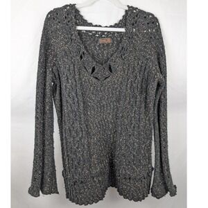 Tivoli Whimsigoth Crochet‎ Chunky Knit Wool Sweater Size L Black Grunge Witchy